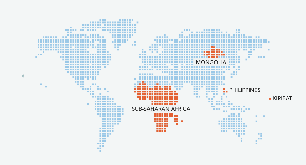 world map with sub-Saharan Africa highlighted