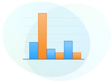 graphic of orange and blue vertical bar chart with no labels